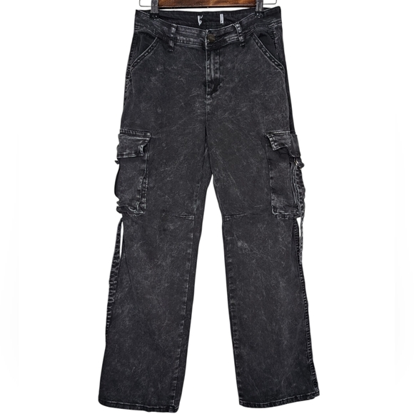 Disclosure Black Acid Wash Straight Leg Cargo Grunge Y2K Pants Size 3/26 - Picture 1 of 16